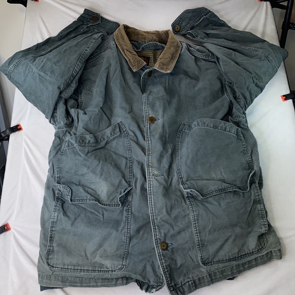 VTG Eddie Bauer Canvas Chore Jacket Men XL Distressed Barn Coat Green Goose Down